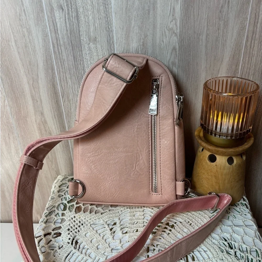 RFID Blocking Inicat Elegant Pink Leather Women's Travel Sling Shoulder Bag NWOT